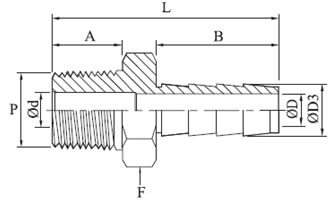 Male to Hose Connector Tube x NPTM Diagram