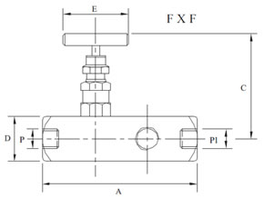 Gauge Valve Multiport Female x Female diagram